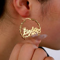 Customized Name Earrings Stainless Steel Twist Earrings Gold Nameplate European and American Fashion Anniversary Ladies Jewelry