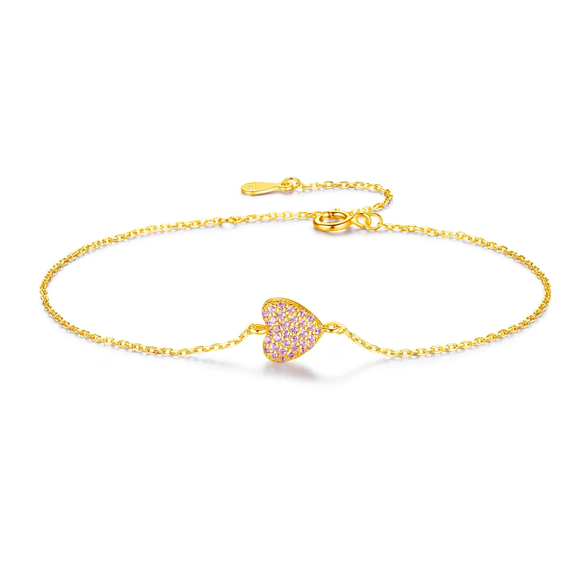 CZCITY Lady High Quality Jewelry Heart Shape Charm Cz Micro Pave Adjustable 925 Sterling Silver Heart Bracelet