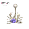 Custom Cute Stainless Steel Crystal Crab Design Curved Navel Ring for Women