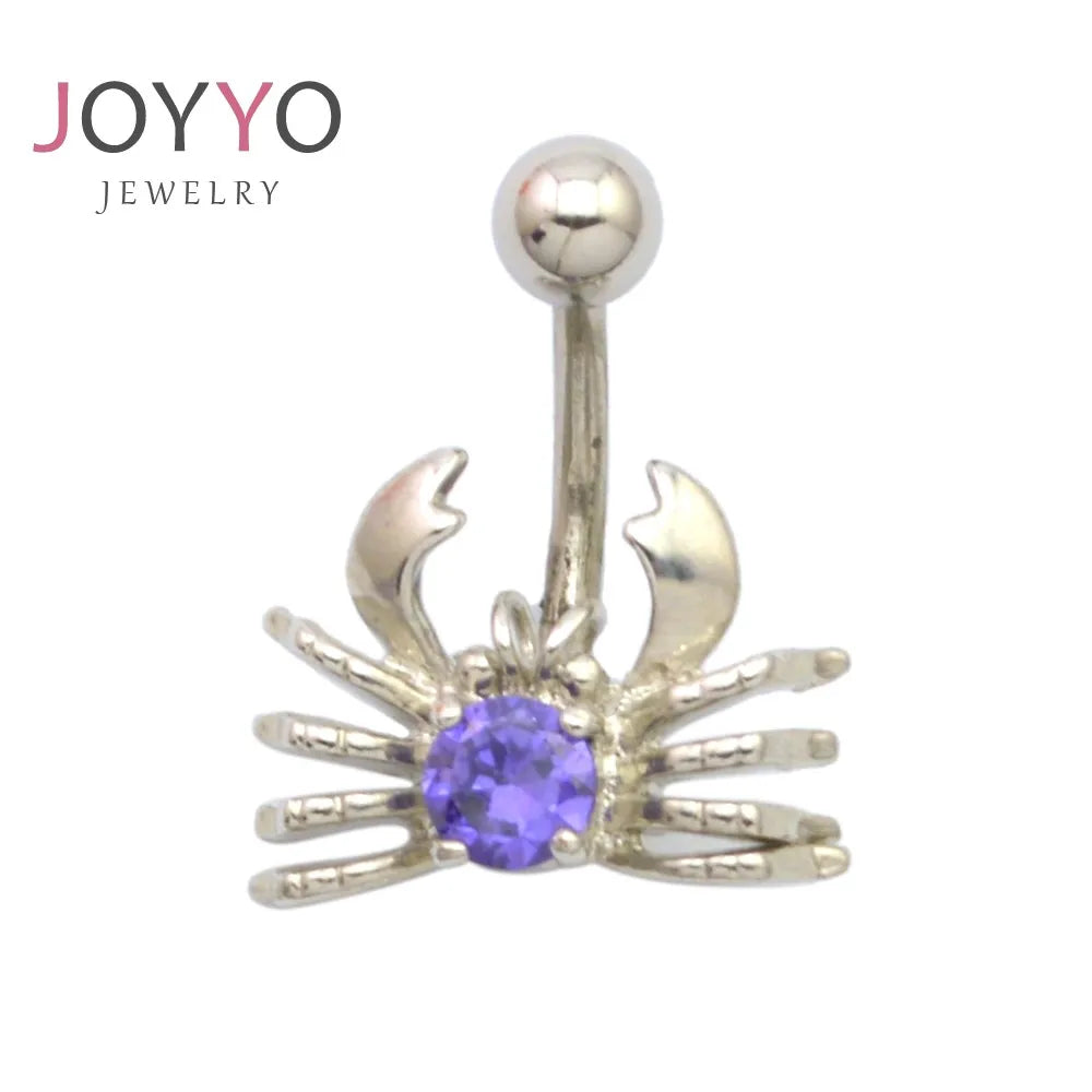 Custom Cute Stainless Steel Crystal Crab Design Curved Navel Ring for Women