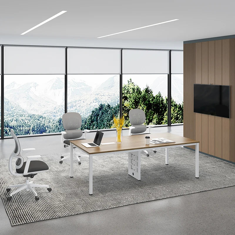 Modern Office Furniture Conference Room Desk Set with Extendable Meeting Table Chairs Panel Wood Style for Meetings Reunions