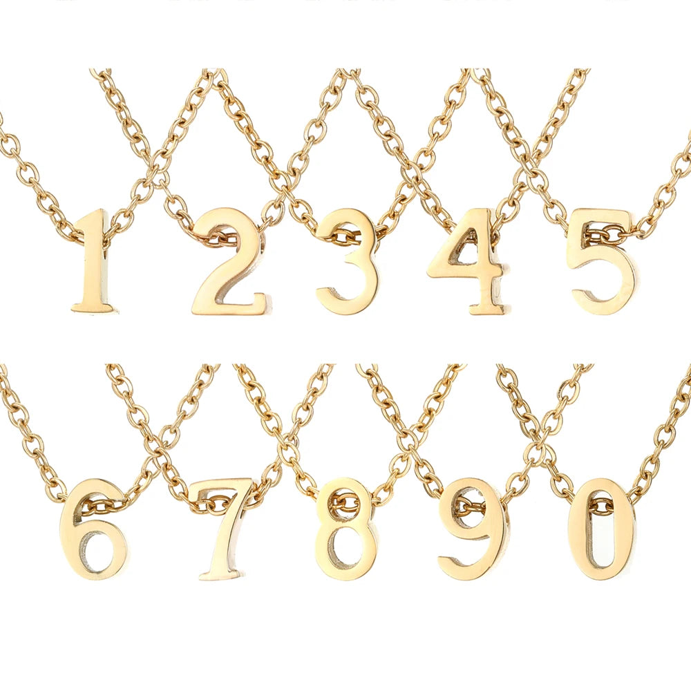 EManco Wholesale Stainless Steel DIY Digits Charms Gold Color Necklace Pendants Jewelry Making Accessories