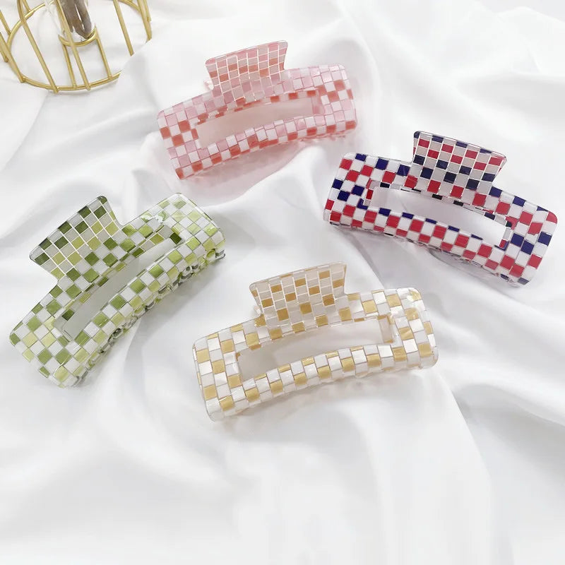 New Arrival Eco-Friendly Colorful Acrylic Hair Claw Clips Good Quality Checker Claw Clips for Women