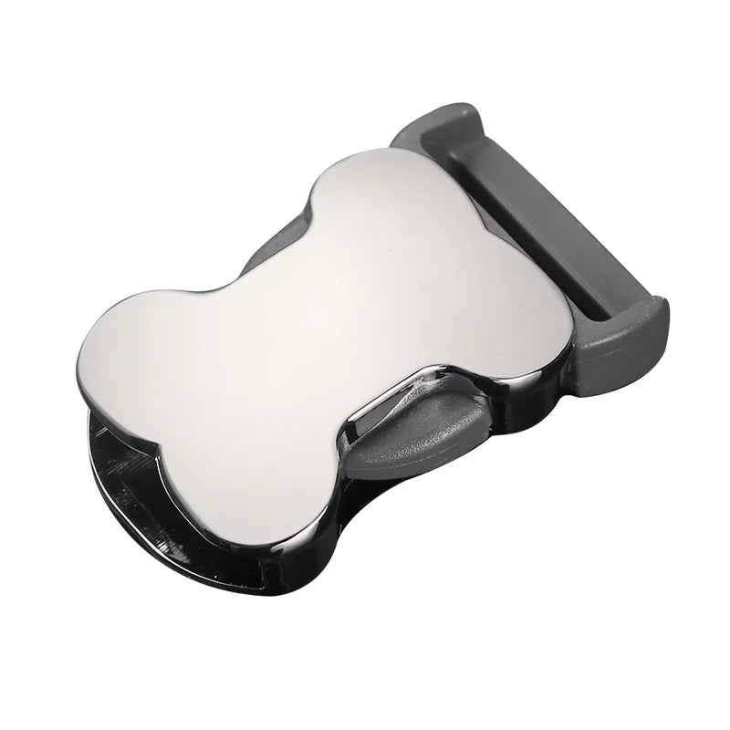 Custom Logo Silver Color Dog Collar 25mm Belt Zinc Alloy One Side Quick Release Metal Bone Shape Buckle