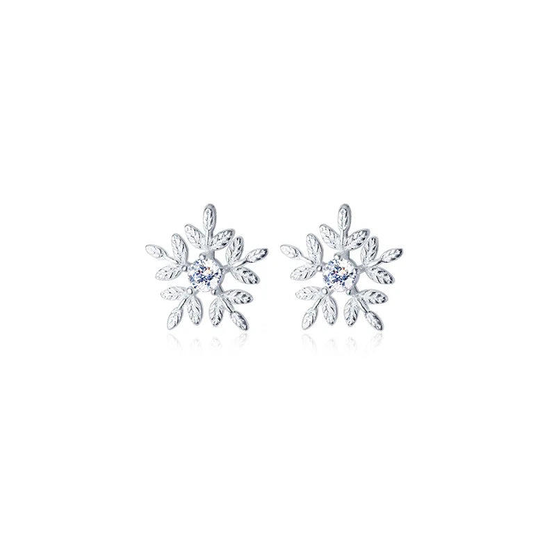 925 Sterling Silver Snowflake Shape Cubic Zirconia Earings Fashion Snow Flake Studs Earrings Jewelry for Women