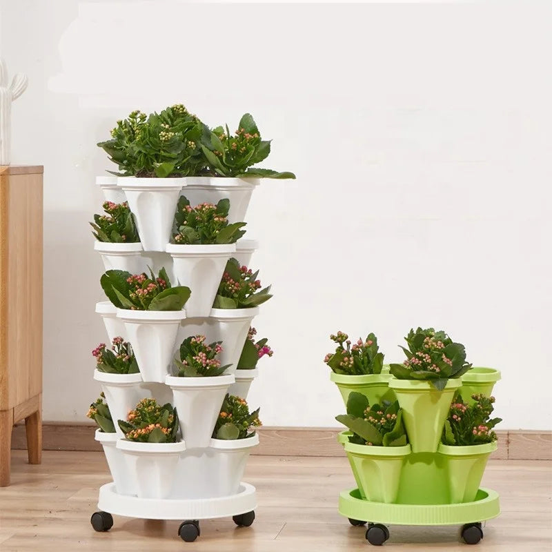 4 Planting Space Flowershape Stackable Plastic Strawberry Vertical Gardening Tower Pots
