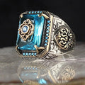 Hip Hop Personality Stylish Ring New Retro Smear Square Gemstone Ring Punk Fashion Men Handmade  Signet Green Zircon Ring