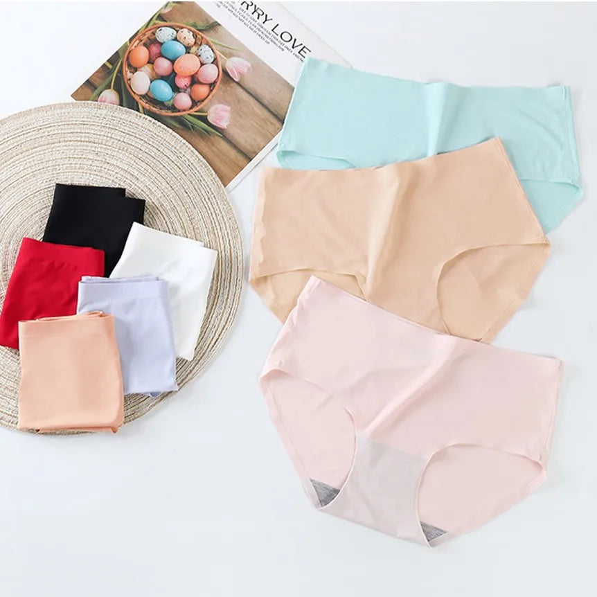 Women's Silk Panties Soild Seamless Panty Plus Size Mid-Rise Briefs Invisible Underpants Lingerie Calcinha