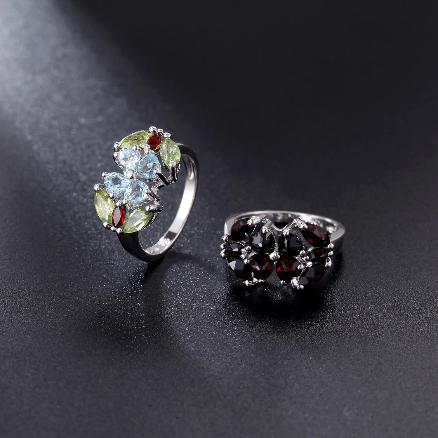Abiding Fashion Classic Colored Natural Gemstone 925 Sterling Silver Engagement Flower Ring for Women Fine Jewelry