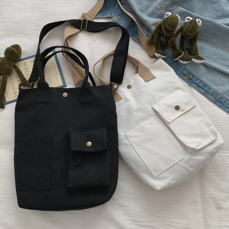 Casual Canvas Large Capacity Women's Shoulder Bag Fashion Multi Bags Solid Color Ladies Tote Purse Simple Travel Female Handbag
