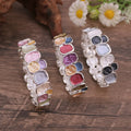 Hot Selling Colorful Painting Oil Geometric Square Enamel Bracelet Bangle Fashion Alloy Elastic Bracelet for Women