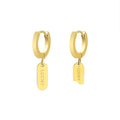 Fashion 18K Gold Hoop Earrings Wholesale Stainless Steel Lucky Engraved Mini Rectangle Tag Mismatched Huggie Hoop Earrings