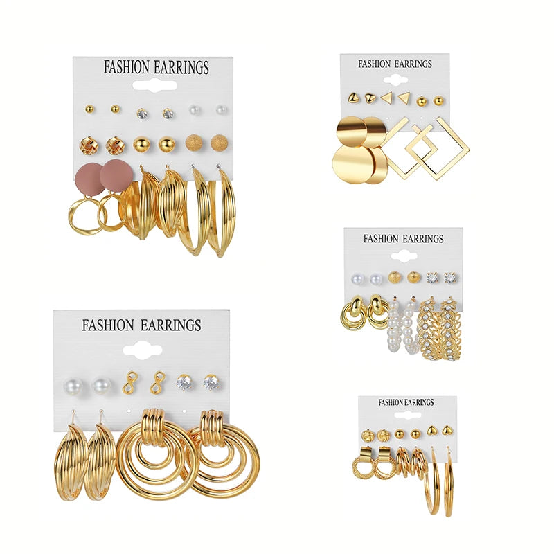 VKME New Design Gold Plated Hoop Geometric Earring Set Trendy Huggie Earrings for Women for Engagement Religious Style Jewelry