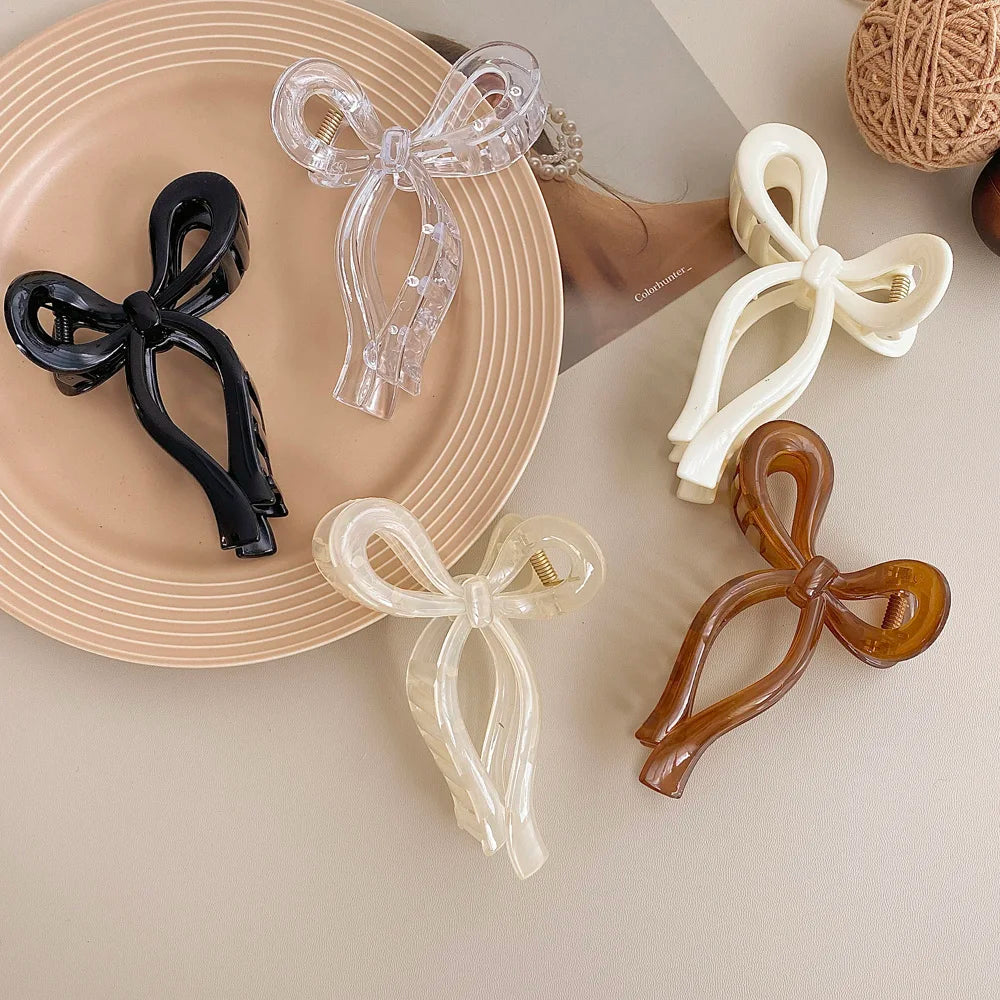 Glitter Big Hair Clips Non Slip for Women Claw Clamp Hairgrip Temperament Bow Clear Large Claw Clip for Thick Hair