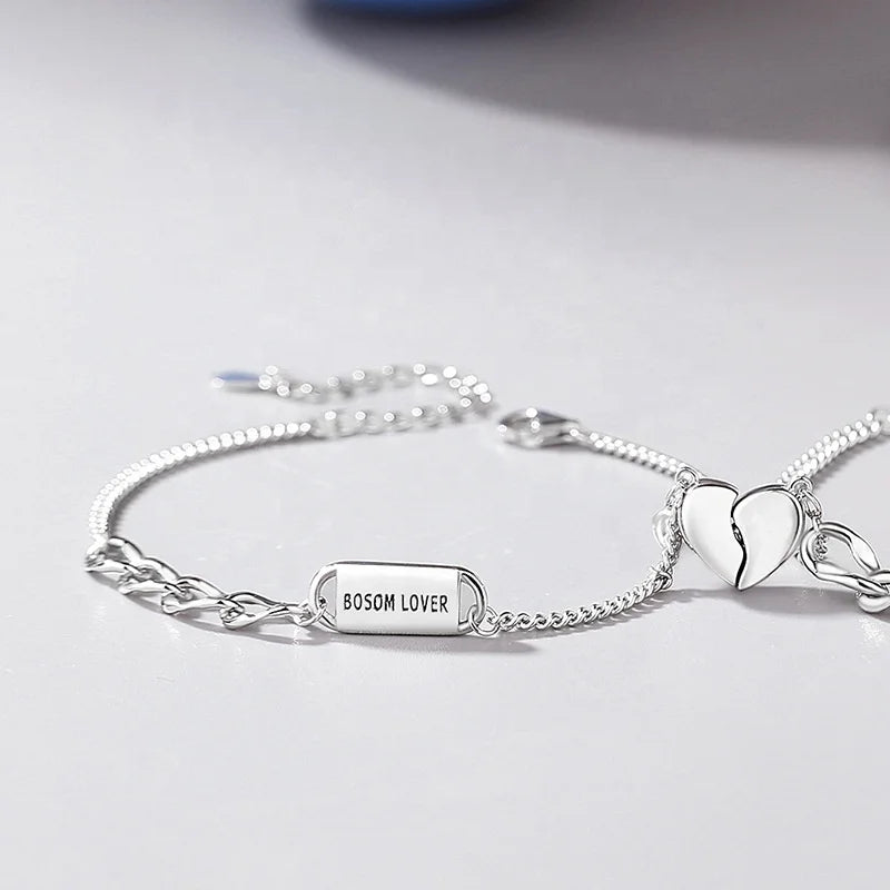 925 Pure Silver Simple Korean-style Magnetic Couple's Pair Ring Bracelet Suitable for Weddings Parties and Valentine's Day.
