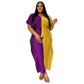 Y22602 Wholesales African Ethnic Dresses Two Color Patchwork Short Sleeve Long Dress Women Robe Femme With Gilding Elastic Belt