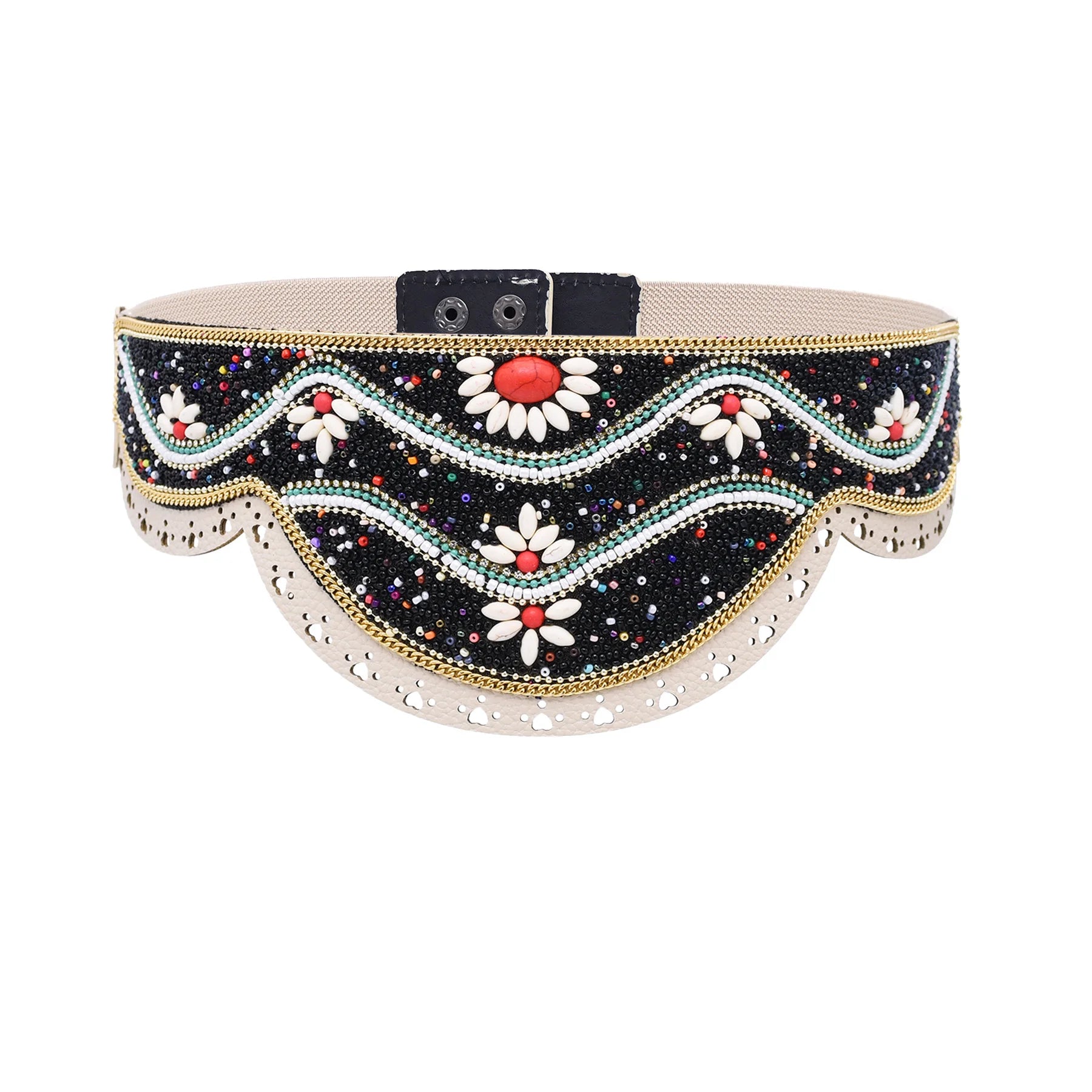 Bohemian Ethnic Body Chain Belt for Women Wide Elastic Beads Flower Statement for Girls Party and Wedding Jewelry