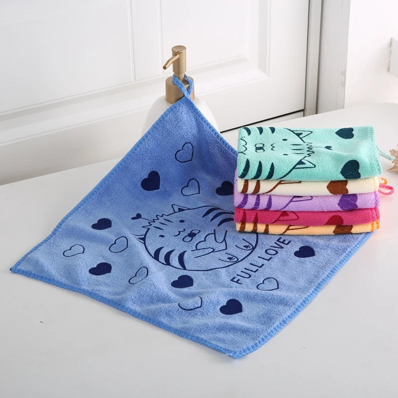 China Cheap Promotion High Quality Custom Cartoon Design Printed Wash Cloth Handkerchief Baby Kids Small Mini Hand Face Towel