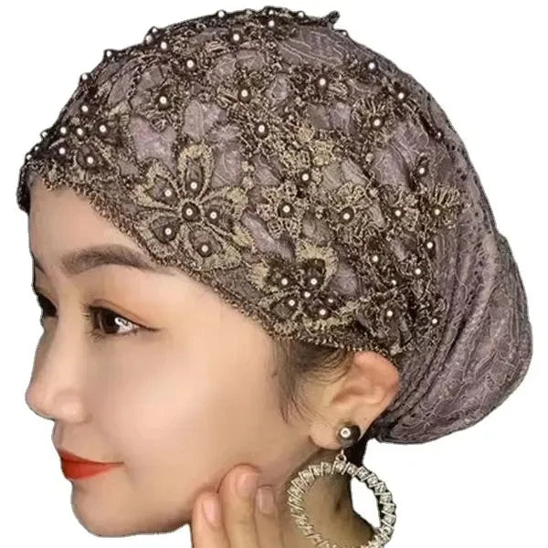 Factory Direct New Design Islamic Hijab Scarf with Lace Embroidery Beads Fashionable Muslim Lace Turban for Summer for Beach
