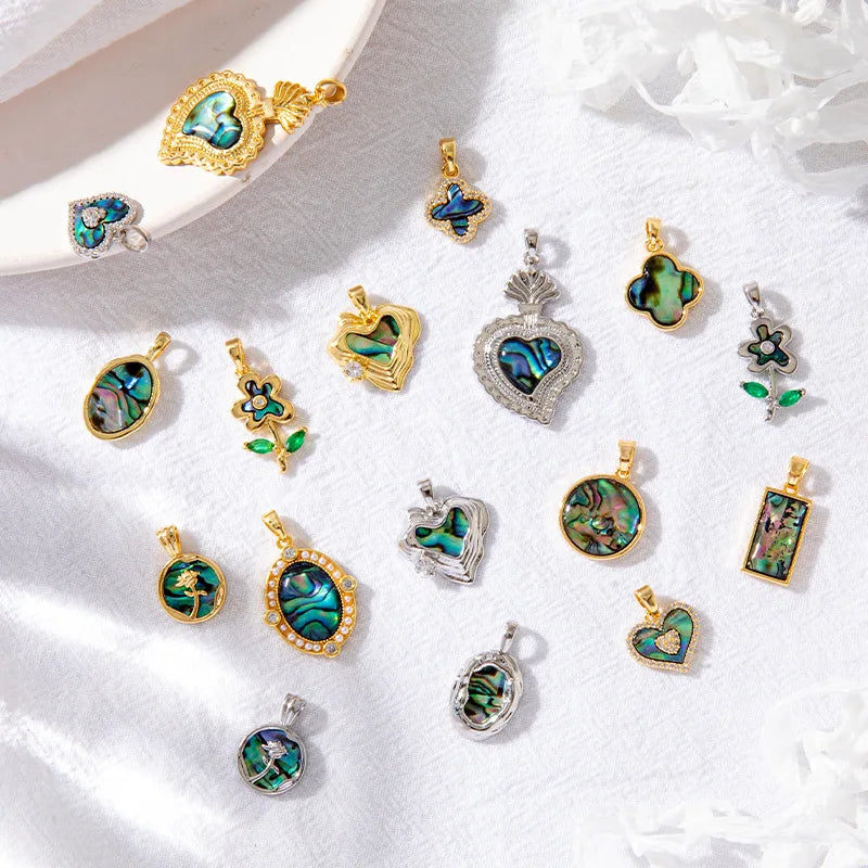 Natural Abalone Pendant Medieval Love Heart Shape Diy Necklace Earrings Accessories