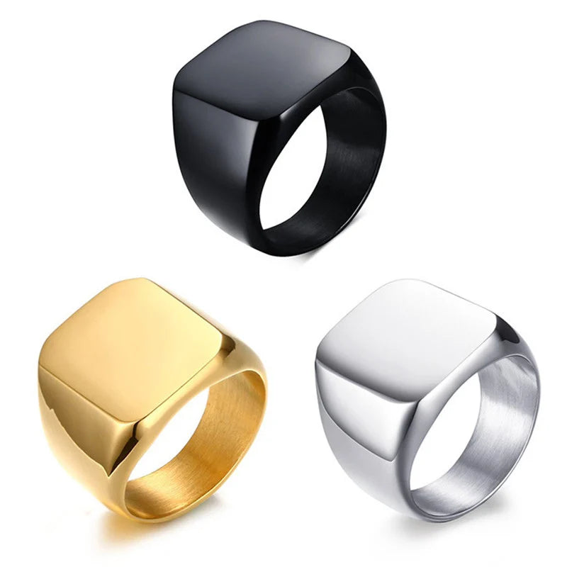 Wholesale Custom Logo Engraved Classic Dainty Men's Stainless Steel Gold Blank Signet Ring