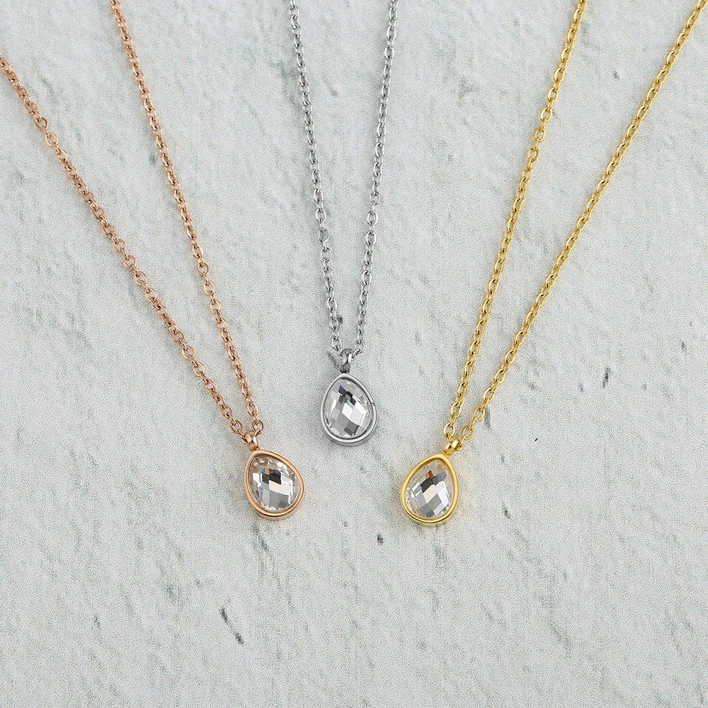 Dainty Cute Gold Plated Stainless Steel Water Drop Pendant Necklace Minimal Fashion for Mother's Day Gift