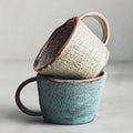 Retro Style Ceramic Cup with Fabric Texture Hotel Handmade Breakfast Set Coffee Mug with Grip Handle and Bread Plate