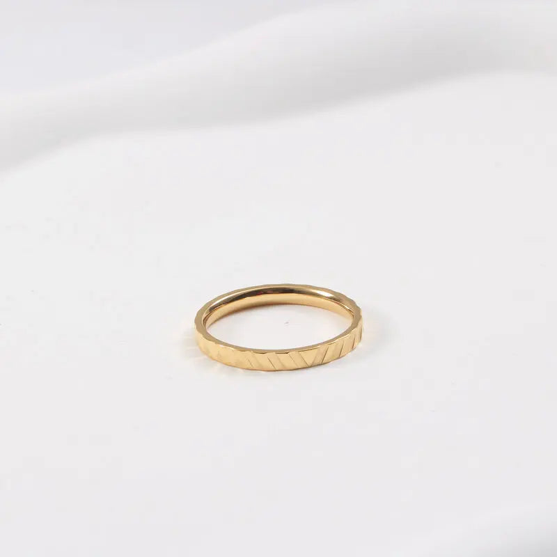 Joolim Jewelry Wholesale 18K Gold Plated Stainless Steel Narrow V Gear Shape Rings for Women