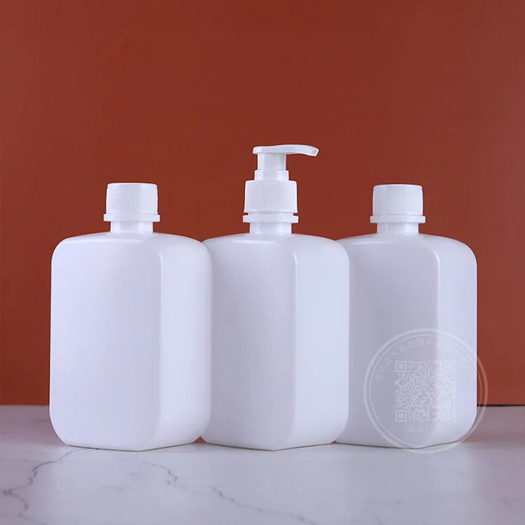 500ml White Square HDPE Plastic Shampoo Lotion Package Pump Bottle with Screen Printing for Face Cream & Essential Oil