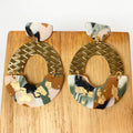 Vintage Large Geometric Irregular Marbled Texture Polymer Clay Drop Earrings for Women Fashion Accessory