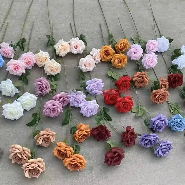 New Style 3-Head Artificial Rose Decoration Long Stem Roses for Wedding Graduation Mother's Day Easter Christmas
