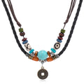 Hot Selling Custom Personalized Turquoise Beaded Vintage Multi Layered Braided Leather Chain Men Necklace