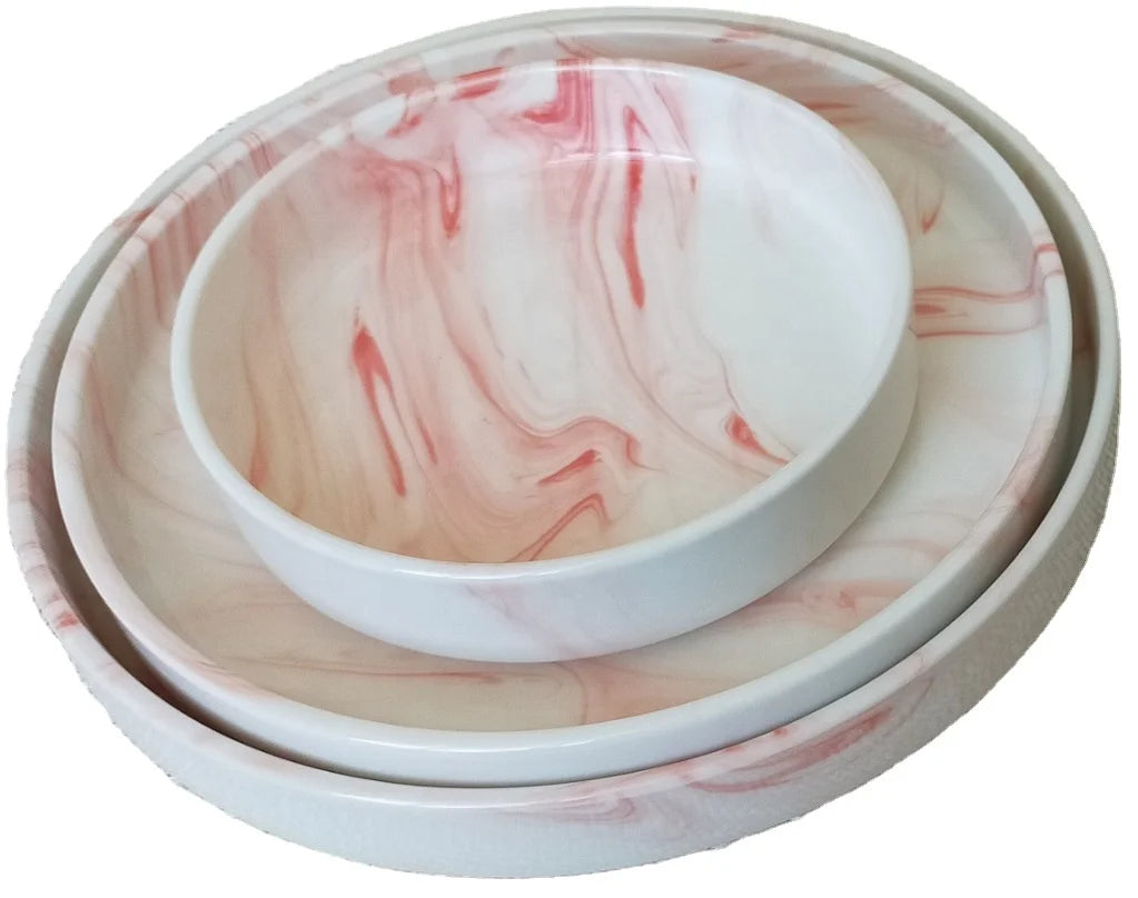 Ceramic Dinner Plate Marble Stone Korean Style Factory Sell 8 Inch 9 Inch 5.5 Inch Effect Pink CLASSIC Party Food Grade