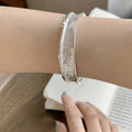 High-End S925 Pure Silver Wide Textured Concave Opening Bracelet Glittering Silver Niche Design Fashion Bangle