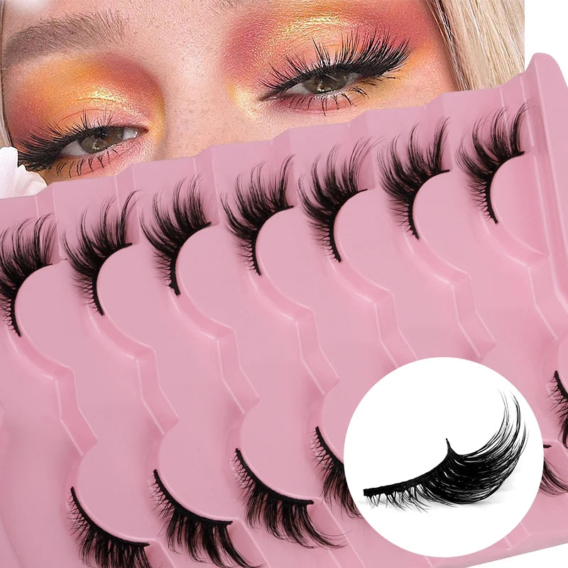 7 Pairs Cat Eye Lashes 10mm-20mm Winged Fox Natural Full Strip Eyelashes Wholesale Faux Mink Lashes
