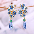 CAOSHI Hot Sale Blue Flower Enamel Earrings for Women Gold Color Wedding Party Romantic Lady Long Drop Earrings