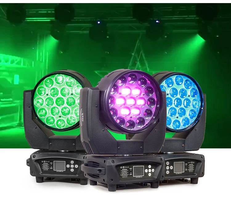 LED 19pcs 15W  Zoom  Moving Head Light RGBW 4in1 Wash Stage Lights  Event Wedding Club Show Lights