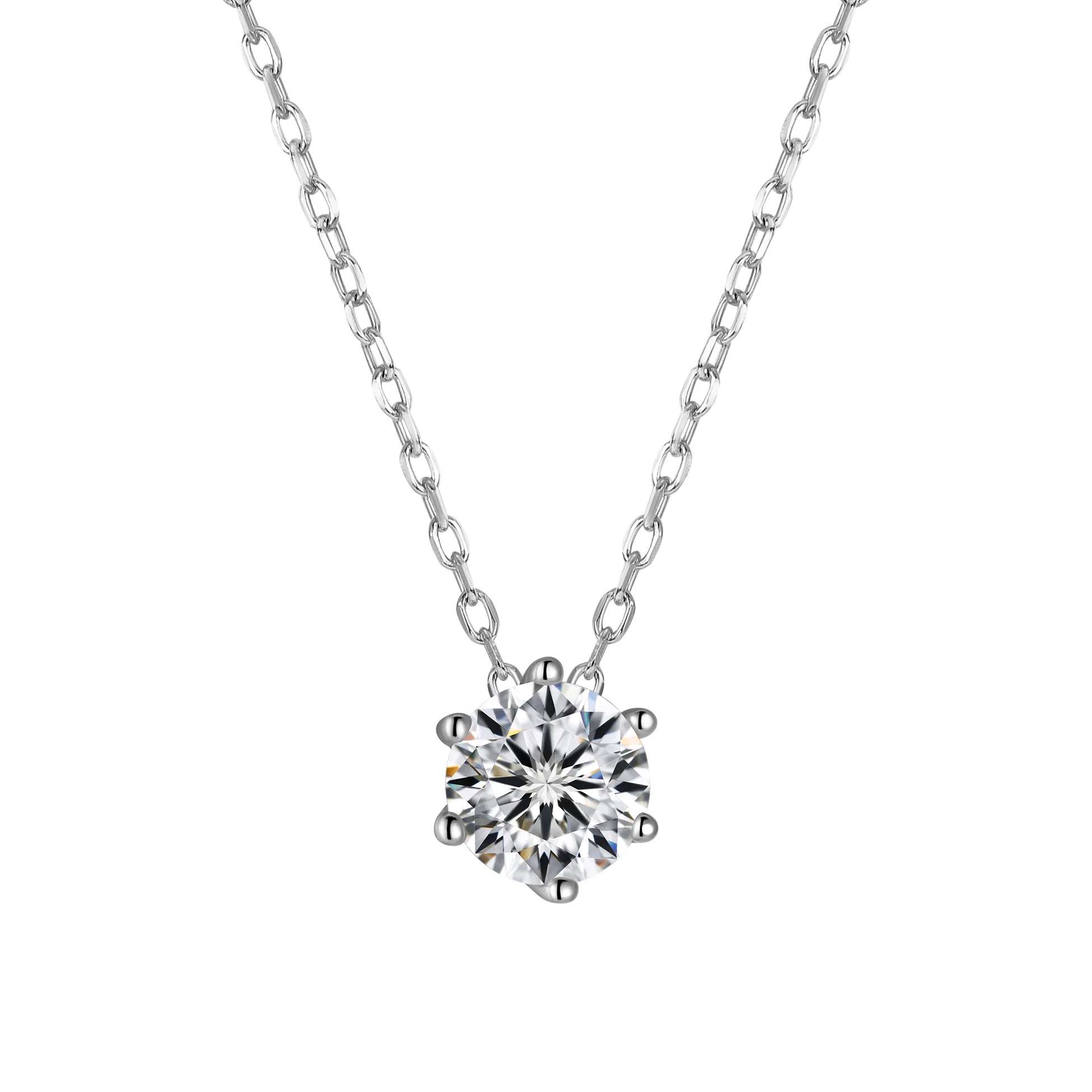 925 Sterling Silver Six Claw Zircon Setting Zircon Necklace Classic Minimalist Pendant Necklace Rhodium Plated for Women