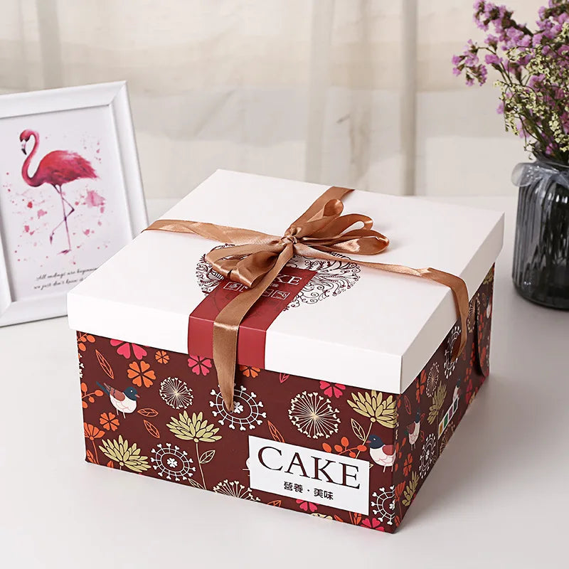 Luxury PVC Lid Base for 6/8/10/12 Inch Birthday Cake Box Kraft Paper Baking Cake Packaging Gift Box with Included Cake Board