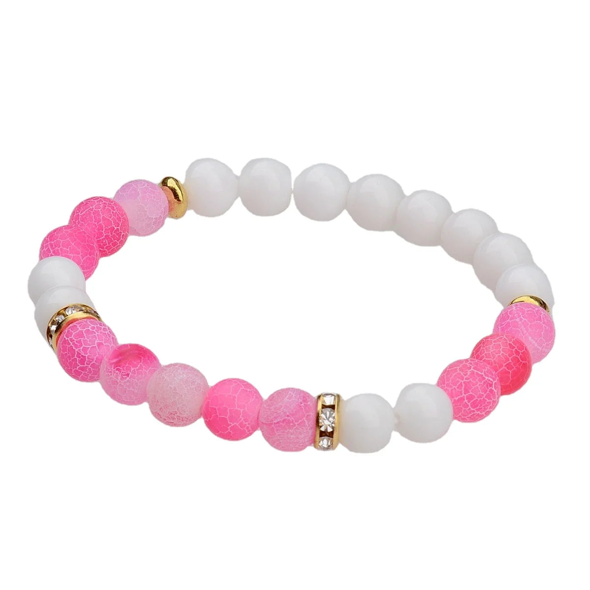 8mm Matte Fire Agate White Porcelain Beads Personalized Gold Rhinestone Spacer Accessory Simple Bracelet