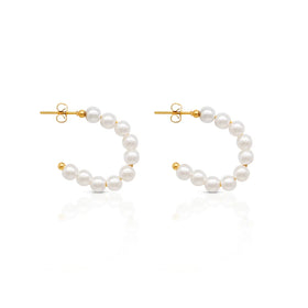 Chris April Fashion Jewelry 316L Stainless Steel c Shape Pearls Hoop Earring for Women