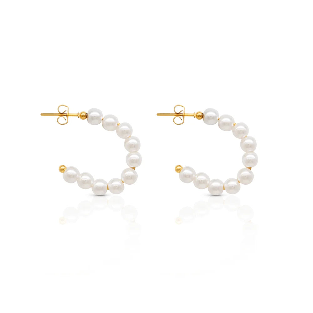 Chris April Fashion Jewelry 316L Stainless Steel c Shape Pearls Hoop Earring for Women