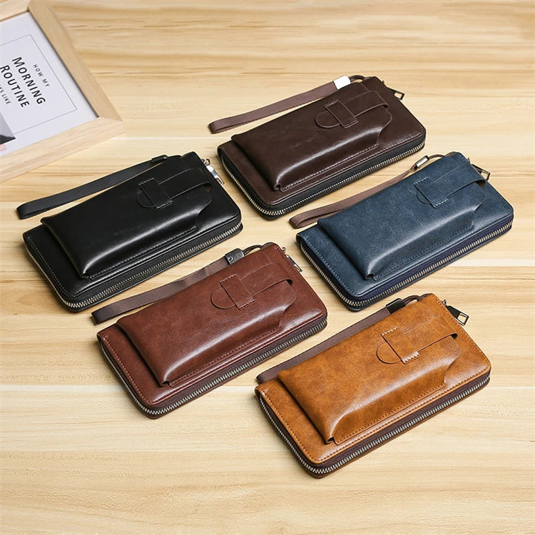 Custom New Arrival Fancy Black Cheap Men Trifold Vintage Large Long Wallet With Zipper