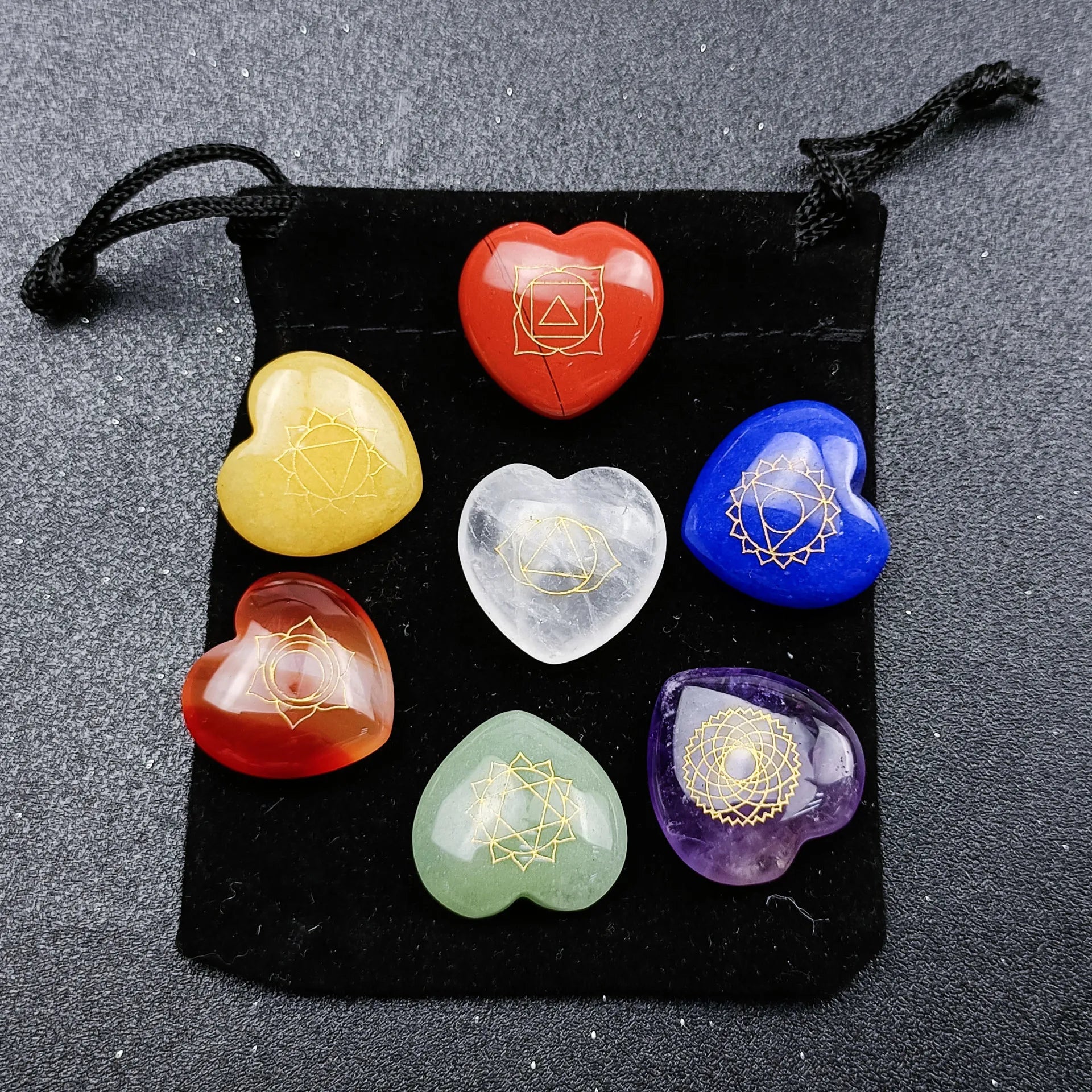Wholesale New Gemstone Peach Heart Natural Stone Amethyst 7chakra Suit Healing Crystal Decoration Ornaments