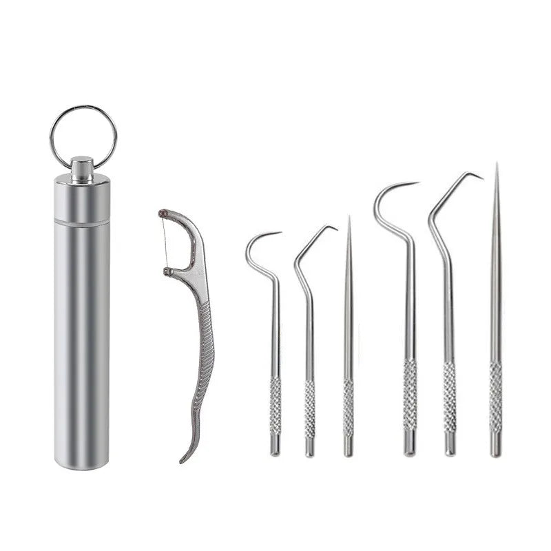 Stainless Steel Toothpick Set Portable Oral Cleaning Tools Tooth Flossing Artifact Outdoor Picnic Camp Reusable Toothpick