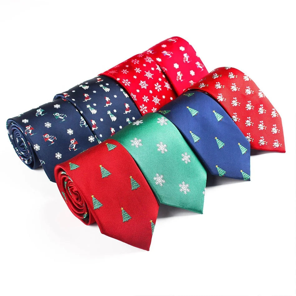 Popular Modern Design Ready to Ship Xmas Necktie Wholesale Men's Christmas Neck Ties Microfiber Red Ties Christmas Tree