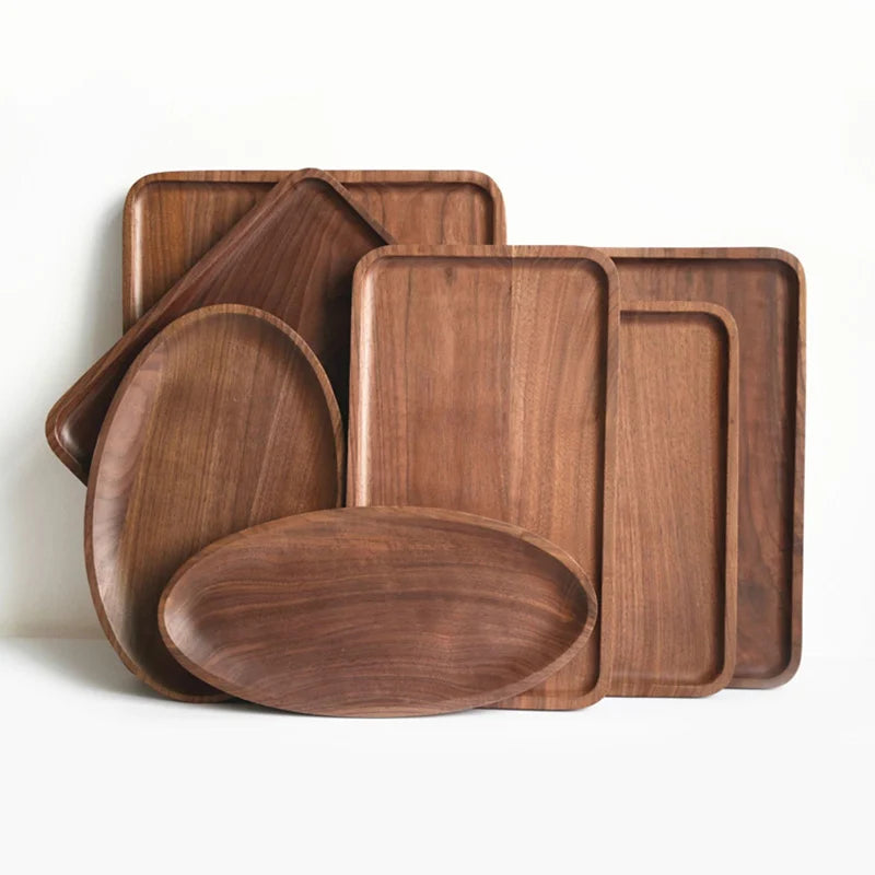 Custom Logo Luxury Modern Natural Rustic Sushi Food Fruit Dessert Coffee Serving Walnut Wood Tray
