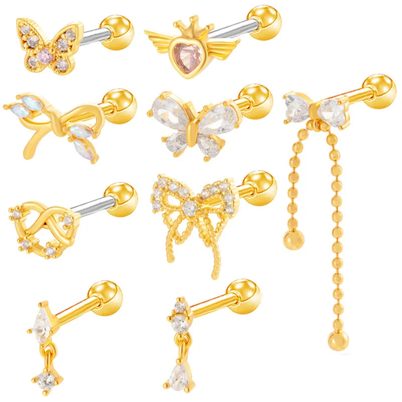 Gaby Surgical Steel Ear Piercing Gold Cartilage Fashion Crystal Pendant Costume Jewelry Butterfly Pendant Jewellery for Women