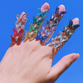 European American Fashion New Personality Trendy Ring Adjustable Gradient Crystal Butterfly Ring for Women