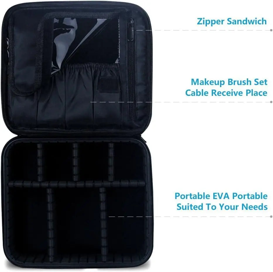 Portable Fashionable Makeup Cosmetic Case with Open Closure Adjustable Dividers Train Travel Storage Bag for Artists